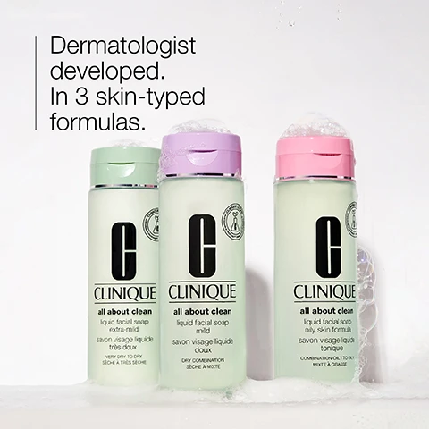 image 1, dermatologist developed. in 3 skin types formulas. image 2, sucrose. image 3, clean and refresh. image 4, free of fragrance and drying alcohol.