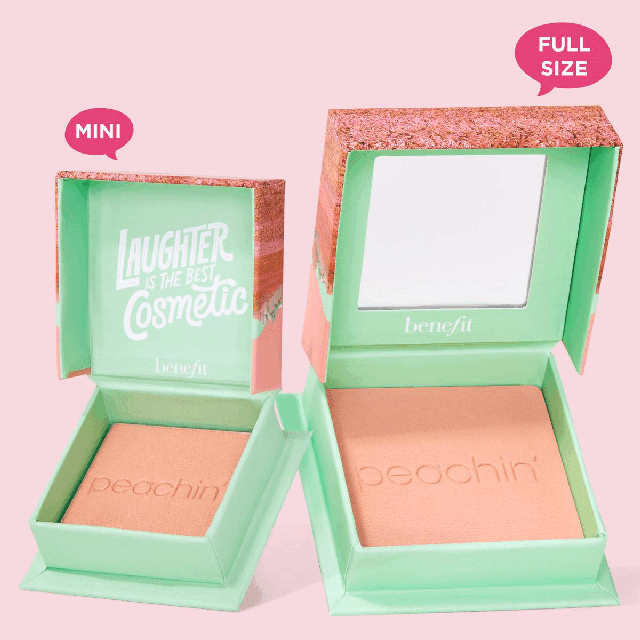 Image 1, full size vs mini size. Image 2, Model Swatch Imagery. Image 3, Arm Swatch. Image 4, Product Benefits