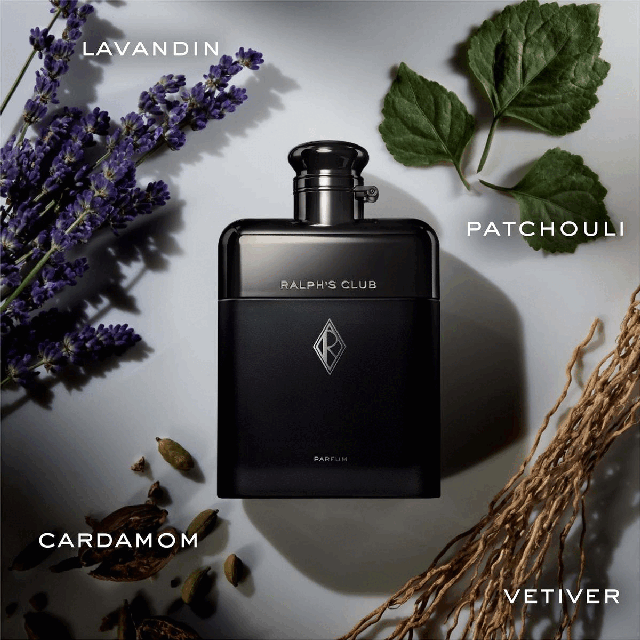 Image 1, lavandin, patchouli, cardamom, vetiver. Image 2, Ralph's Club Ralph Lauren, Eau De Parfum = unforgettable, sophisticated, authentic. Parfum = captivating, sensual, bold.