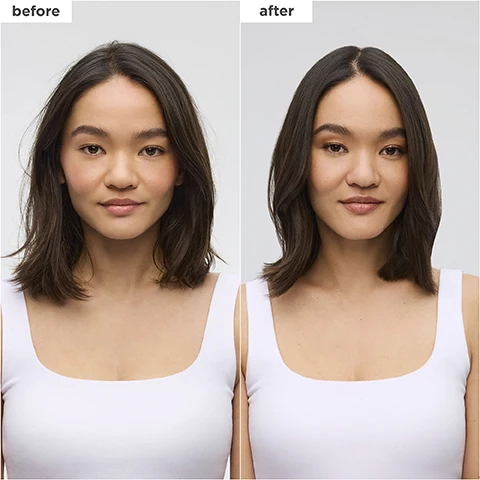Image 1 - A side-by-side image shows a woman with dark, bob-length hair; the left panel, labeled before, shows her hair appearing less smooth, and the right panel, labeled after, shows her hair looking sleek and voluminous. Image 2 - A four-panel image displays a womans dark, shoulder-length hair, showing before and after comparisons of her hair from the front and back as it transforms from unruly to smooth, before after before after. Image 3 - A pink Briogeo Style + Treat hair oil bottle with its dropper tip extended and a drop falling, positioned in front of a sliced lemon and part of a peach, with text Smells like: Sparkling citrus and fresh, floral greens with a warm musk finish and on the bottle Briogeo Style + Treat yuzu + plum oil 4-in-1 weightless hair oil huile capillaire ultralégère 4-en-1 yuzu + huile de prune. Image 4 - Two clear, round drops of liquid are on a light grey surface, with text that reads A weightless oil that absorbs instantly. Image 5 - A pink Briogeo hair oil bottle with a single droplet falling from a sliced plum positioned above it, displaying the text Heat protection up to 450°F All-day frizz + humidity protection All hair types, especially fine-to-medium hair Briogeo Style + Treat yuzu + plum oil 4-in-1 weightless hair oil huile capillaire ultralégère 4-en-1 yuzu + huile de prune. Image 6 - A three-panel visual guide for hair product use shows: top left, a dropper dispenses liquid into a pink bottle; top right, instructions read To use: Apply 1-2 drops to hands, then warm in palms before applying; middle left, hands rake through hair; middle right, instructions read As a heat protectant: Rake through wet or dry strands. Apply in sections to ensure even application. Let absorb before styling with heat; bottom left, a woman with dark, shiny hair smiles; bottom right, instructions read As a finishing oil: Smooth over mid-lengths to ends of hair. Add more as needed for smoothness and shine. Image 7 - A three-panel image features translucent slices of dried yuzu fruit, a dark plum with water droplets, and yellow oil droplets, with text reading Yuzu Extract. A powerful antioxidant that protects hair from environmental aggressors. Plum Oil. Provides lightweight moisture for softer, shinier, healthier-looking hair. Lamellar Complex. An eco-friendly petrolatum alternative that delivers instant shine and locks in moisture. Image 8 - A hand holds a pink bottle of Briogeo Style + Treat yuzu + plum oil 4-in-1 weightless hair oil, also labeled as huile capillaire ultralégère 4-en-1 yuzu + huile de prune .5 fl oz / 15 ml, while a dropper dispenses a drop into the bottle, and next to it are claims: Clean, natural + effective, 6-free formulation silicones, sulfates, parabens, phthalates, artificial dyes, or DEA, 99% naturally derived formula, Vegan, Leaping Bunny certified, and cruelty-free.