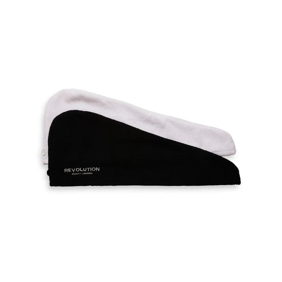 Revolution Haircare Hair 2pk Microfibre Hair Wrap Black/White Image 1