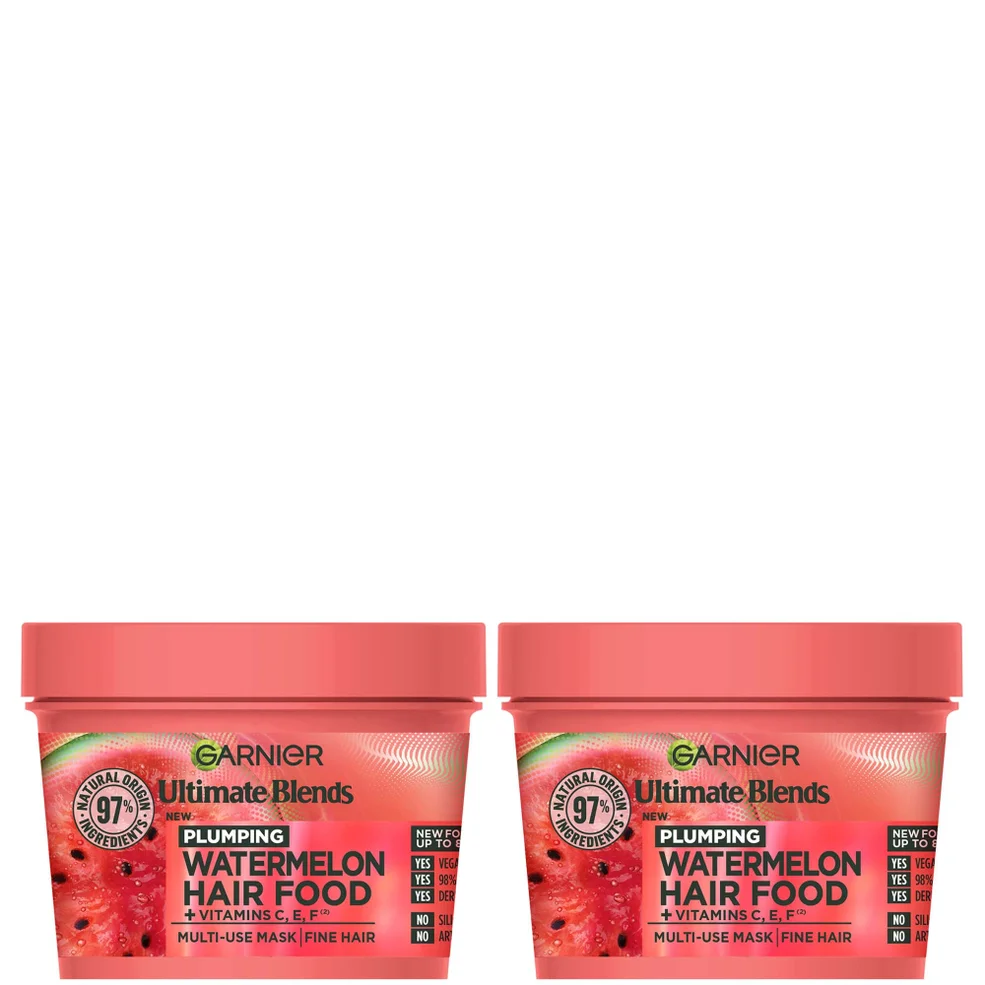 Garnier Ultimate Blends Watermelon 3-in-1 Plumping Hair Mask Duo Image 1