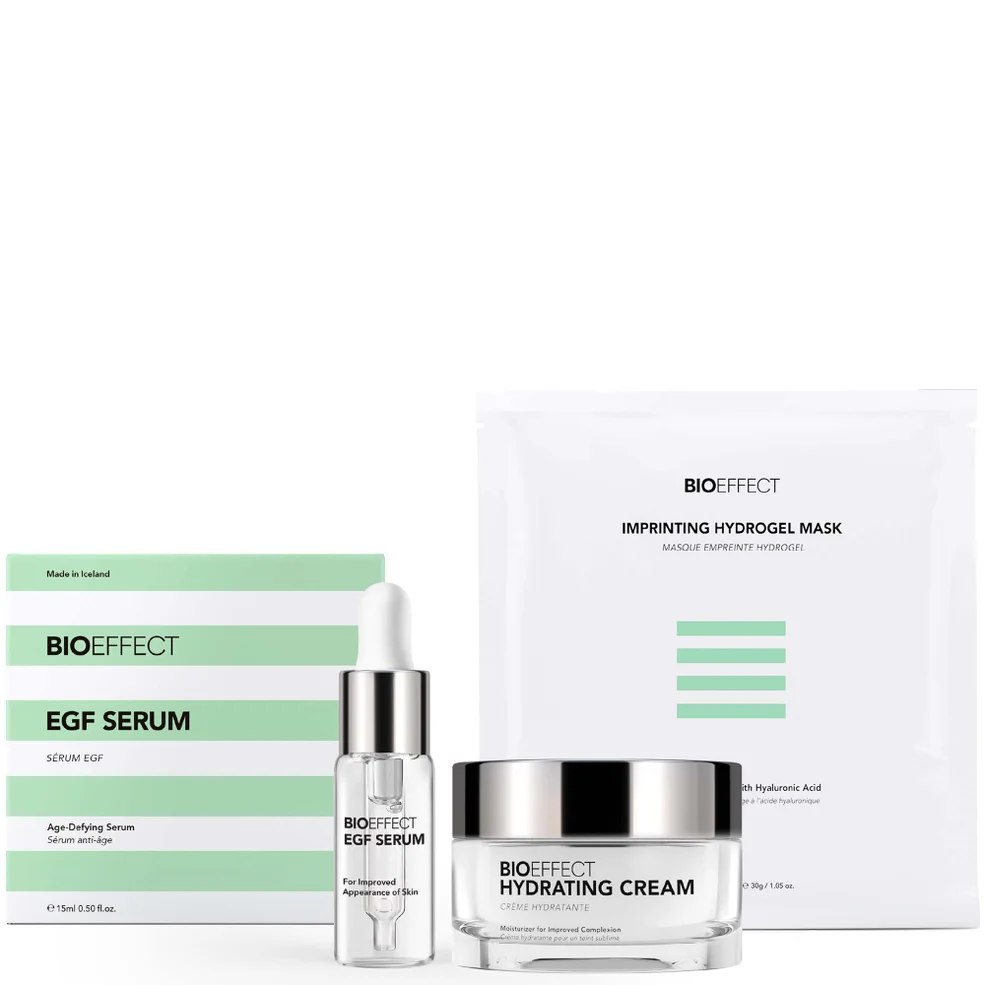 BIOEFFECT Icons Set including EGF Serum, Hydrating Cream 50ml and Imprinting Hydrogel Mask 25g Image 1