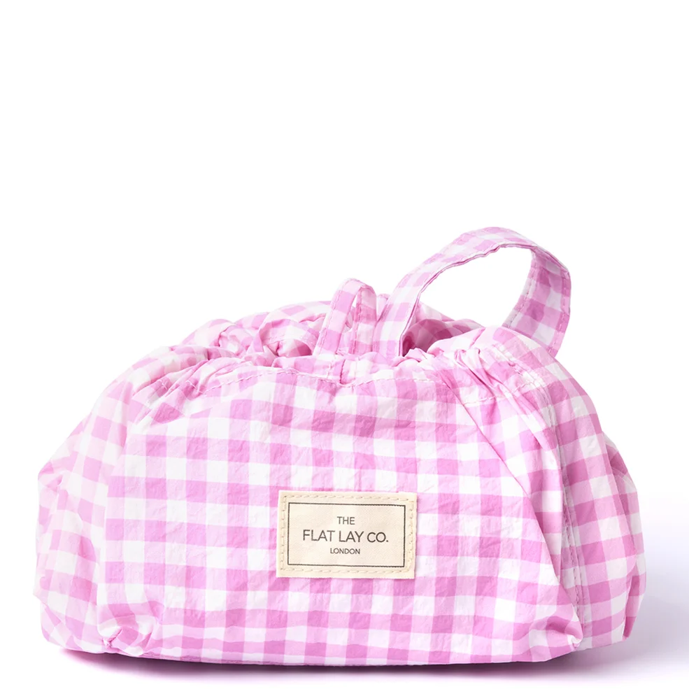 The Flat Lay Co. Parachute Drawstring Flat Lay Makeup Bag - Pink Gingham Image 1